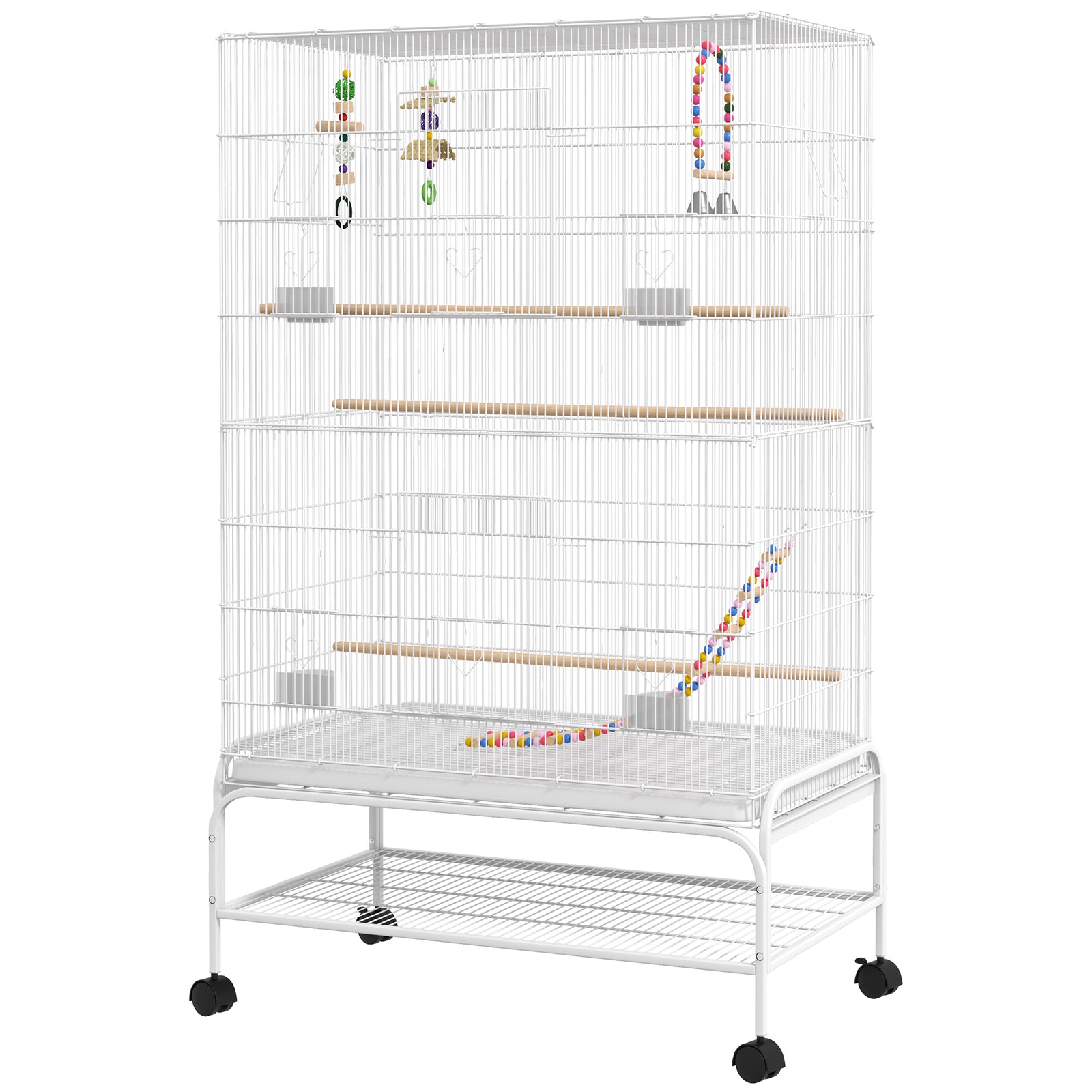 Bird Cage, With Stand, Wheels, Toys, For Budgies, Finches, Parakeets | White