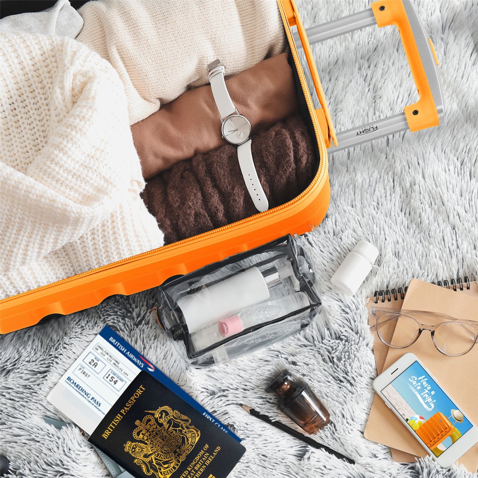 55x35x20cm Cabin Carry On Suitcase Hard Shell Overhead Luggage 100+ Airlines Approved | Cabin | Orange