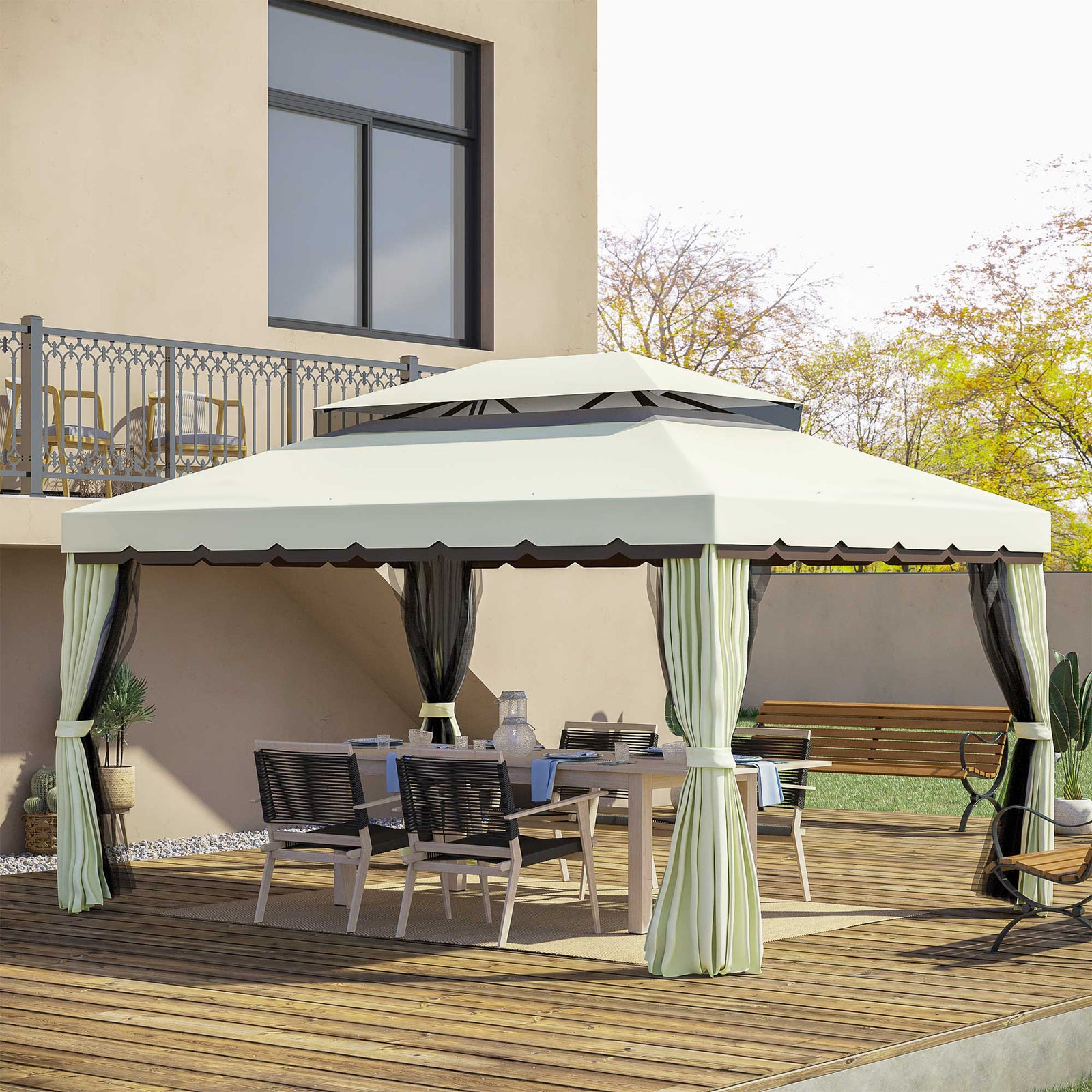 3m X 3.6m Aluminium Gazebo Canopy Patio Marquee Party Tent | Cream