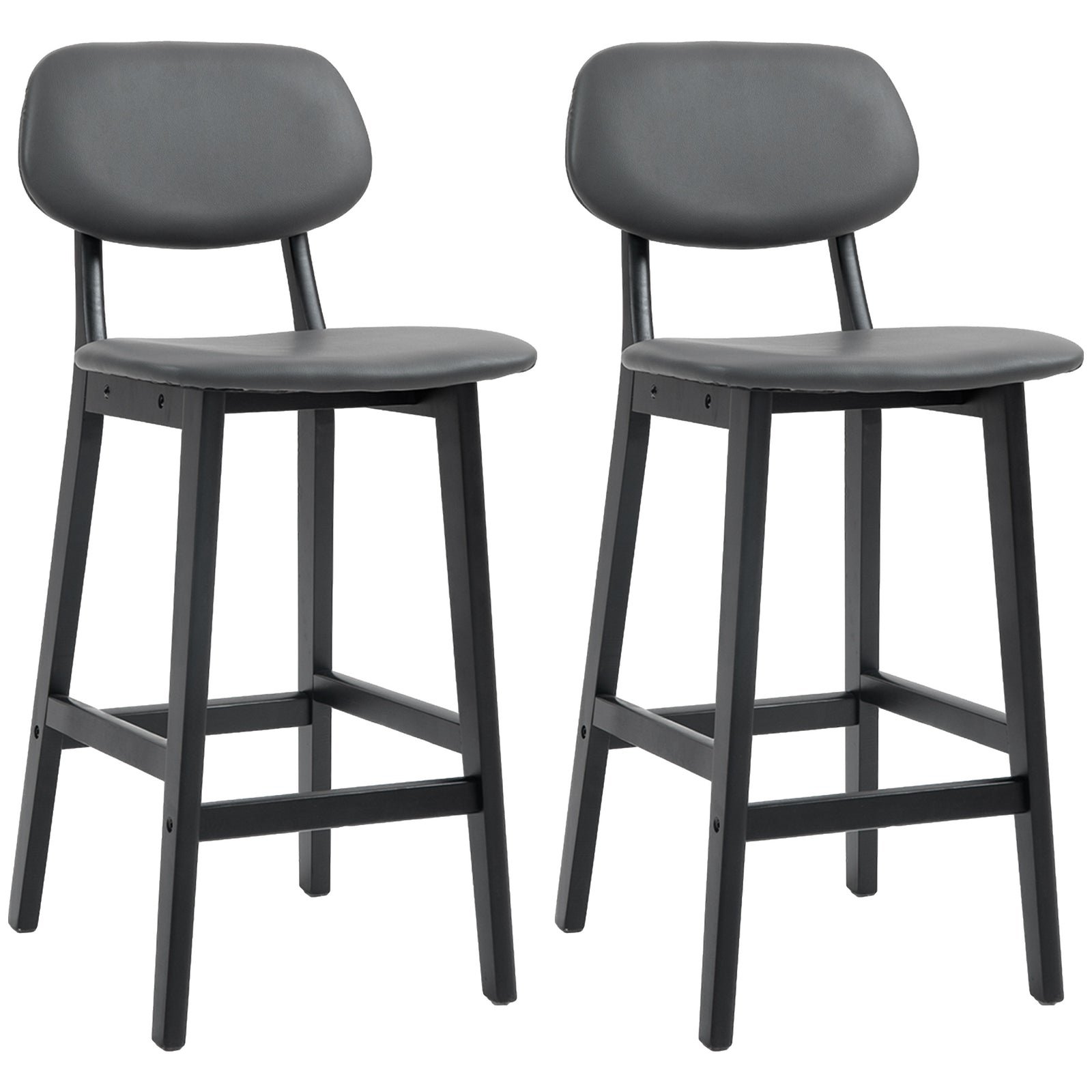 Breakfast Bar Stools Set W/ Pu Leather Wood | Dark Gray