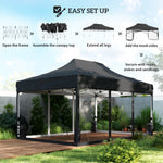 3 X 4.5 M Pop Up Gazebo With Mesh, Heavy Duty Party Tent Marquee | Black