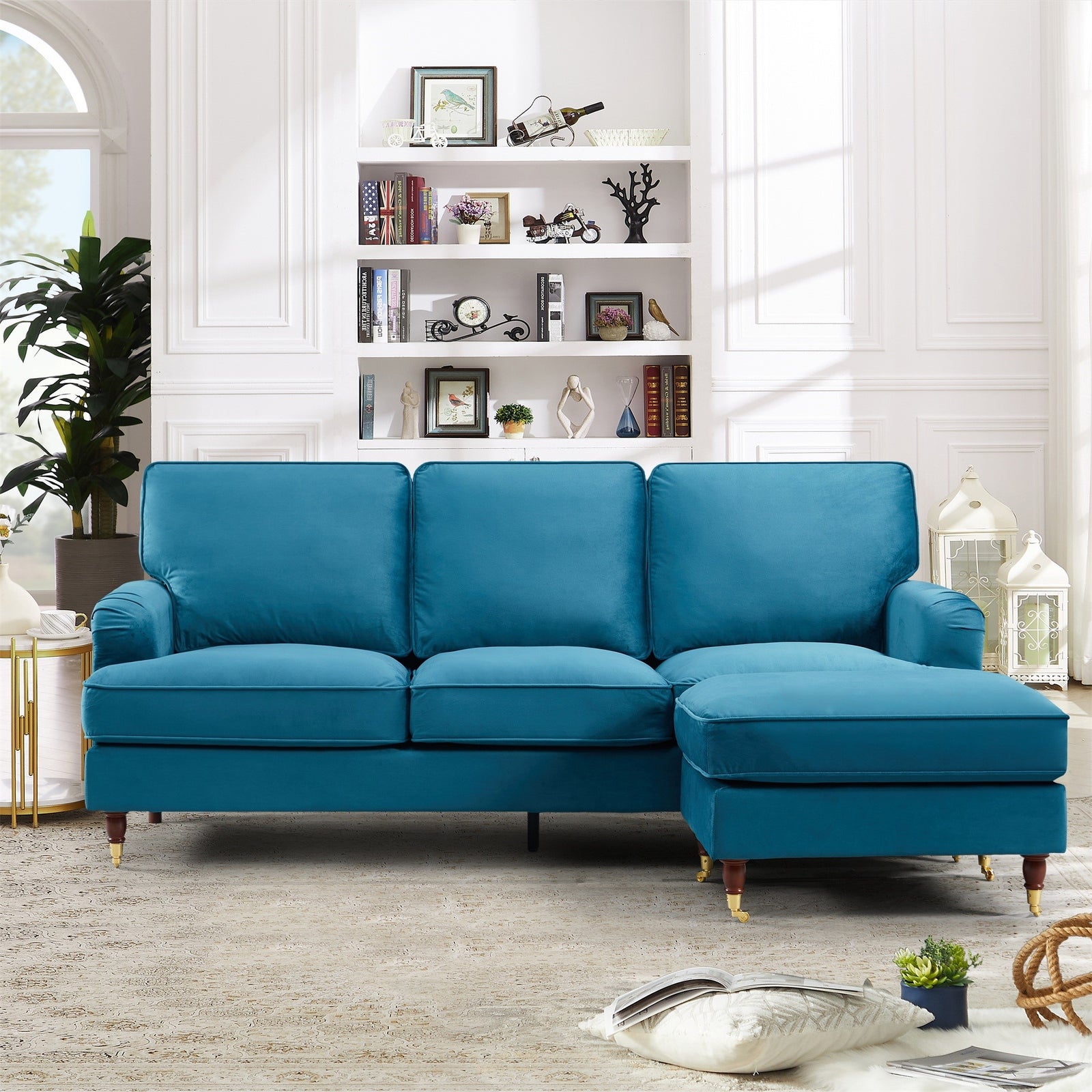 Woodbury 218cm Reversible Velvet Fabric Corner Sofa | 3 | Teal