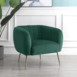 Matilda 84cm Wide Ruched Back Velvet Accent Chair With Brass Coloured Steel Legs | Green