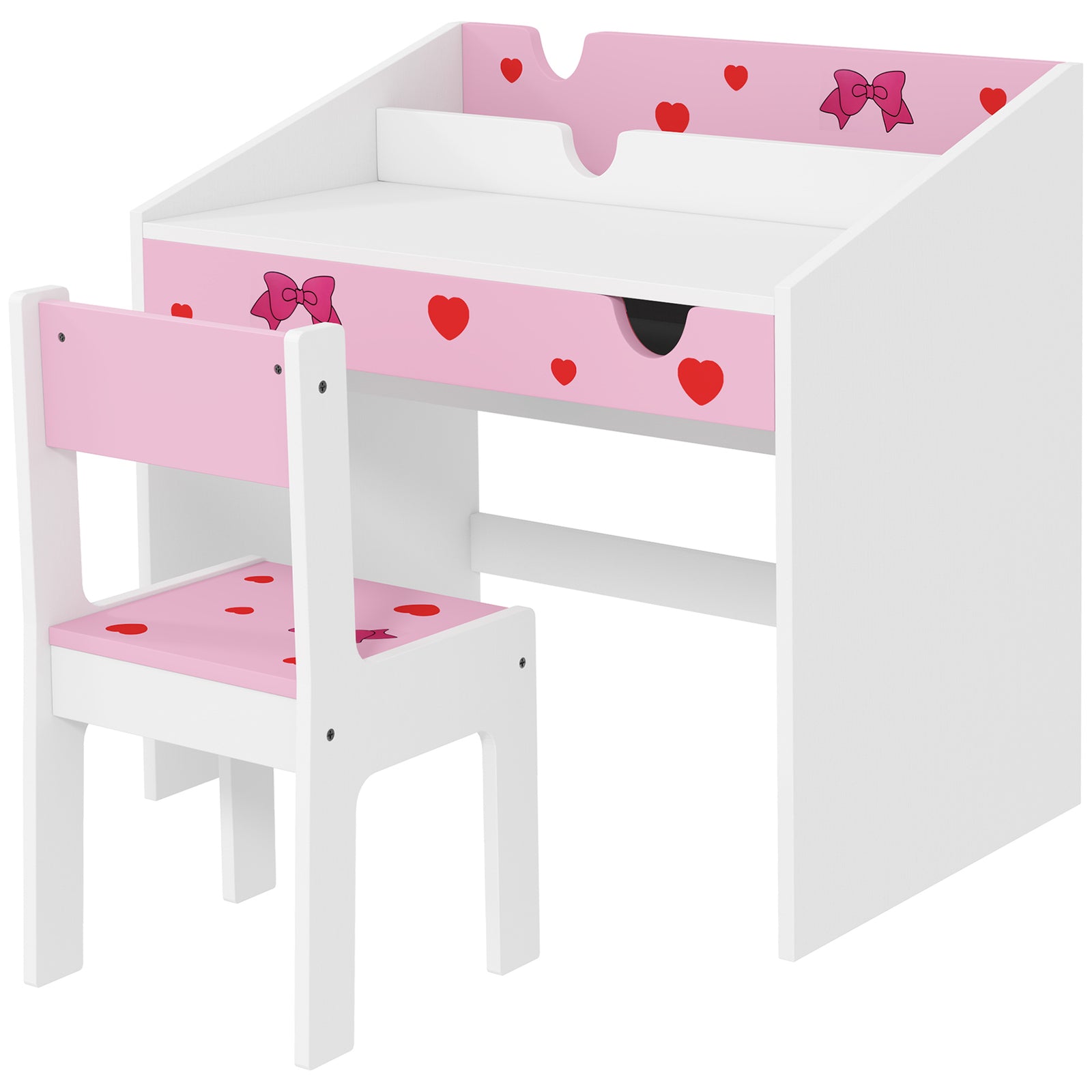 Aiyaplay Children Study Table And Chair W/ Storage, Pull-out Drawer | Pink