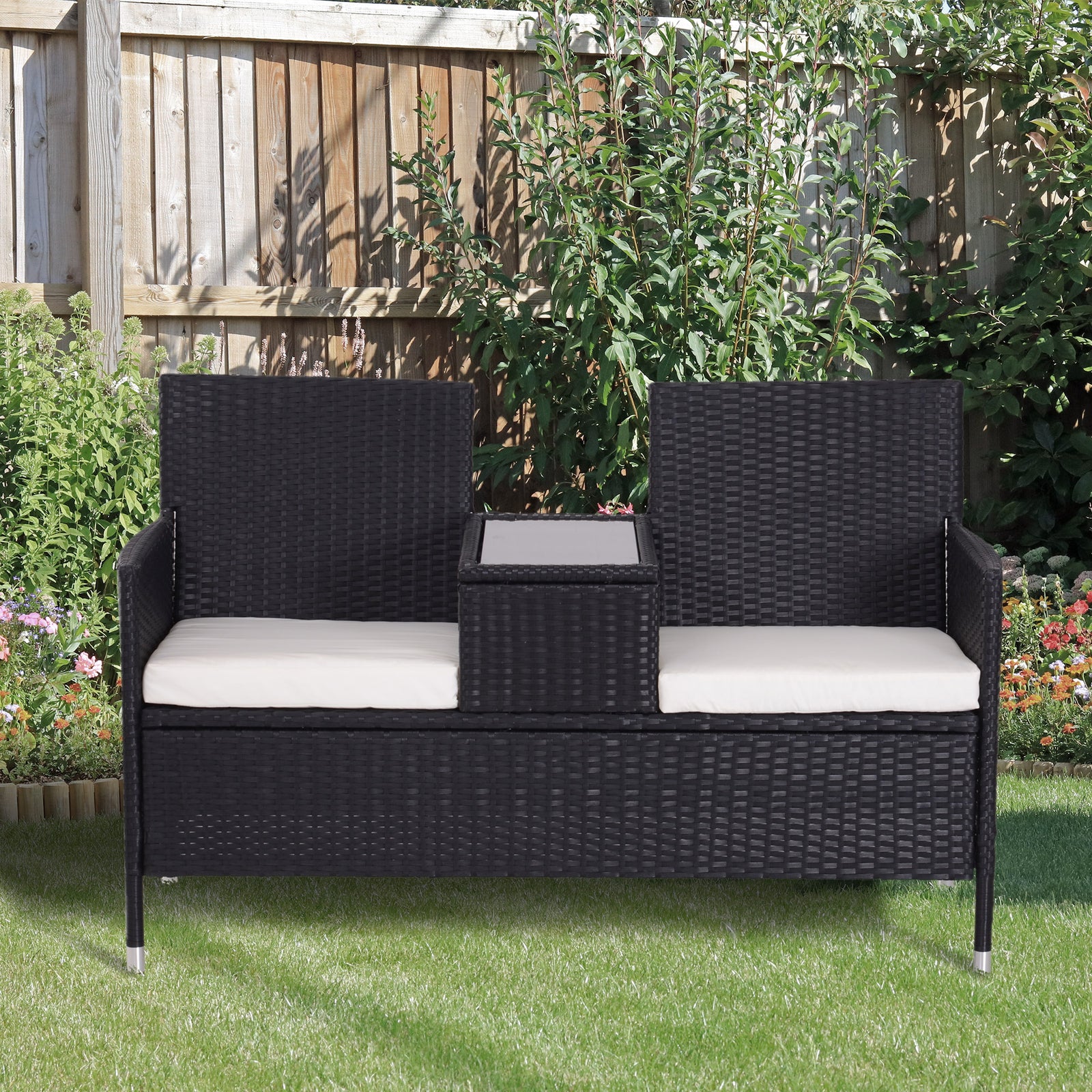 Rattan Chair Garden Furniture Patio Companion Seat Table | Black