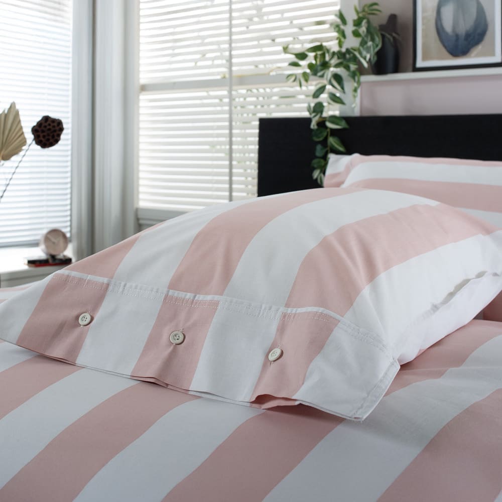 West End Stripe 100% Cotton Duvet Set – Soft & Breathable Bedding | Single | Rose