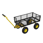 Heavy Duty Garden Trolley Cart On Wheels, 500 Lbs Capacity Large Metal Utility Wagon With Removable Sides, Pneumatic Tires | Black