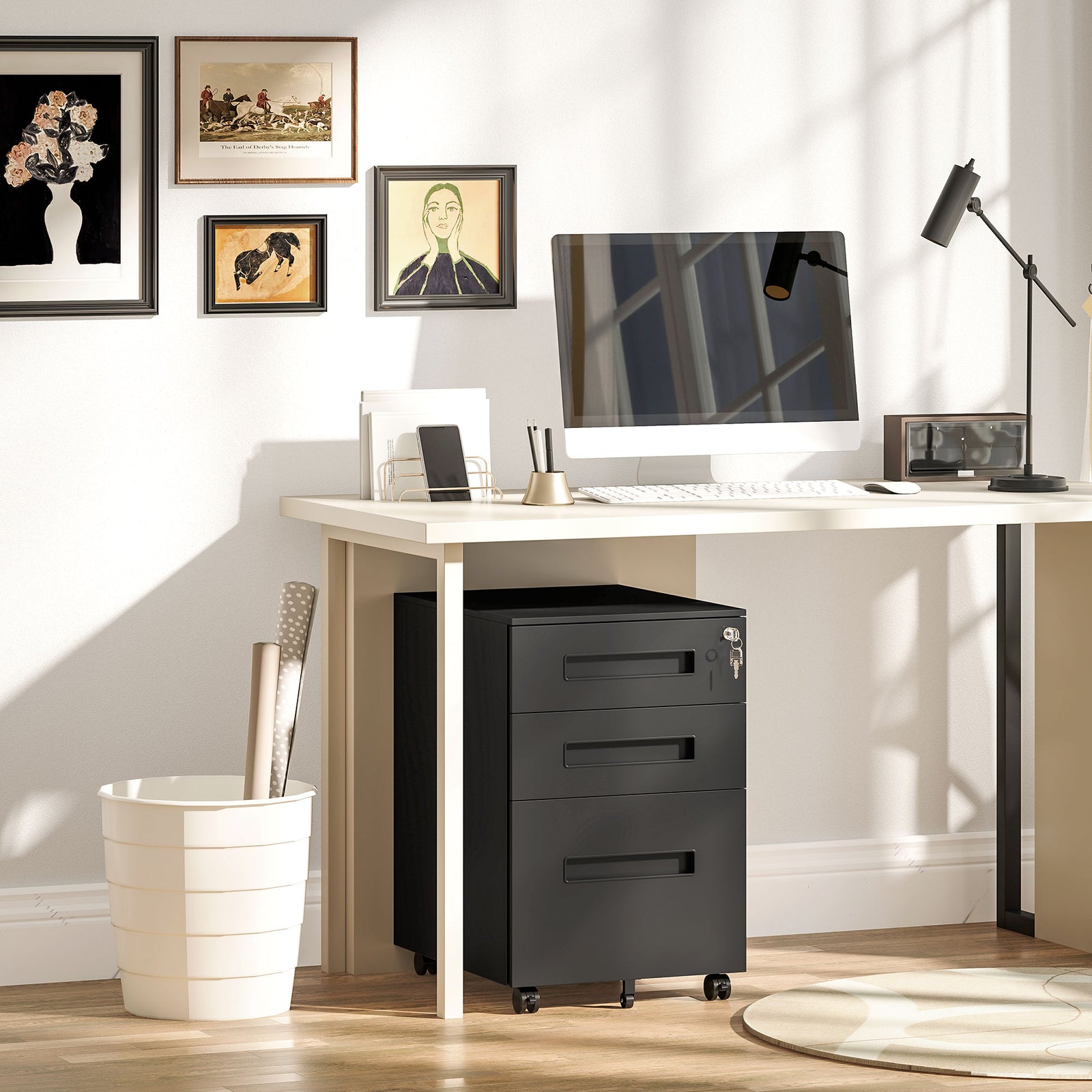 Lockable Mobile Filing Cabinet W/ 3 Drawers | Large | Black