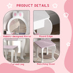 Kids Dressing Table With Mirror And Stool, Rabbit Design, For Ages 3-6 Years | White