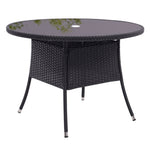Round Garden Wicker Tempered Glass Table With Parasol Hole - 105cm Dia X 72 Cm H | One Size | Black