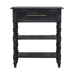 Heritage Turned-leg Side Table,1 Drawer, 2 Open Shelves, Dark brown