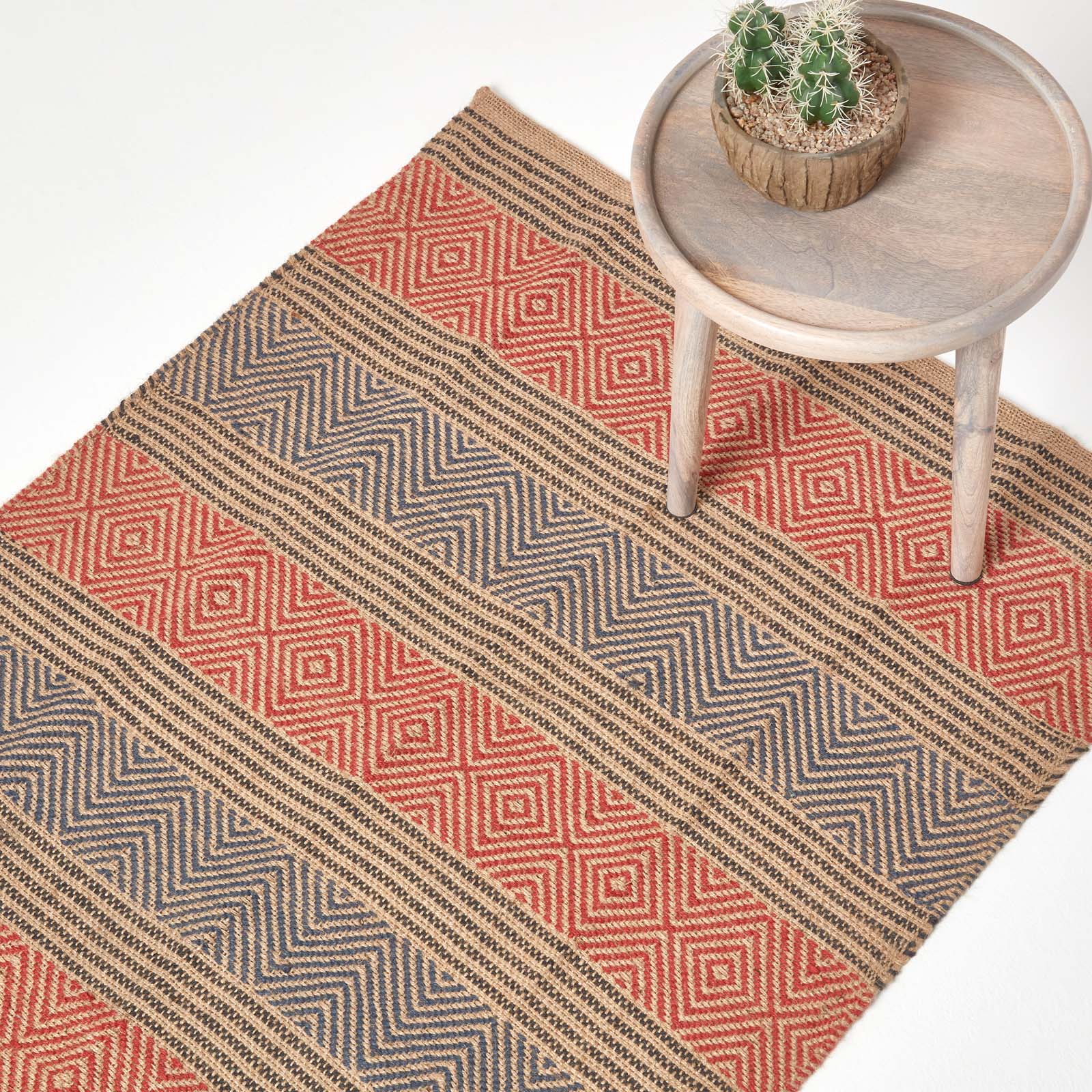 Multicolour Striped Jute Rug | 120cm x 180cm | Orange