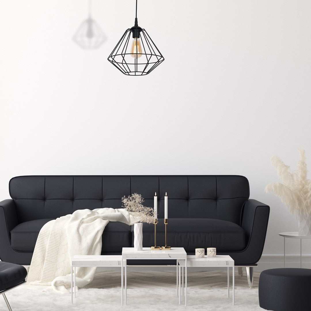 Colin Black Pendant Lamp 1xe27 Hand Made Matt Black Cage Style Lamps Creating Industrial Chic
