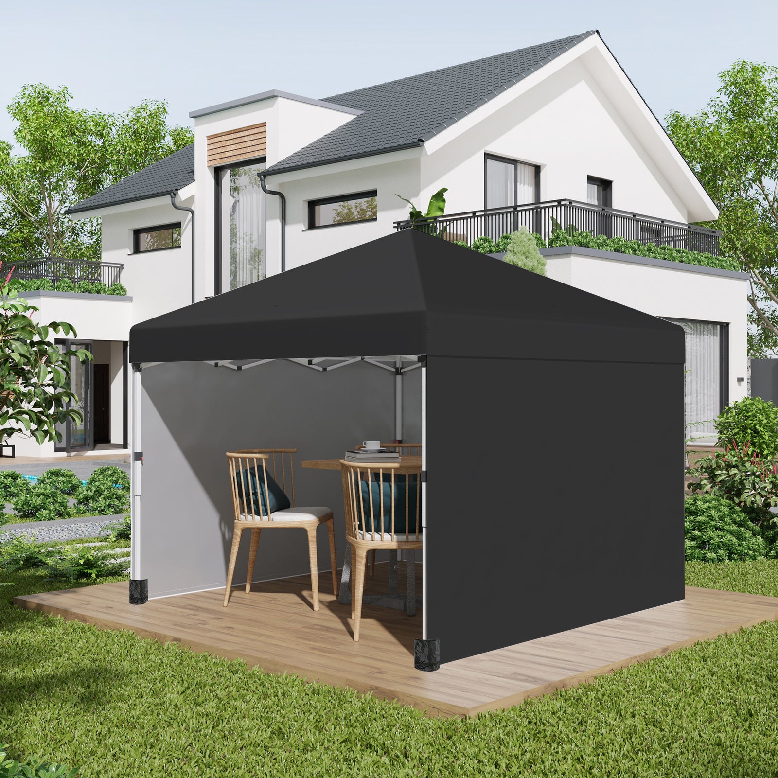 3x3 (m) Pop Up Gazebo Party Tent W/ 2 Sidewalls, Weight Bags | Black