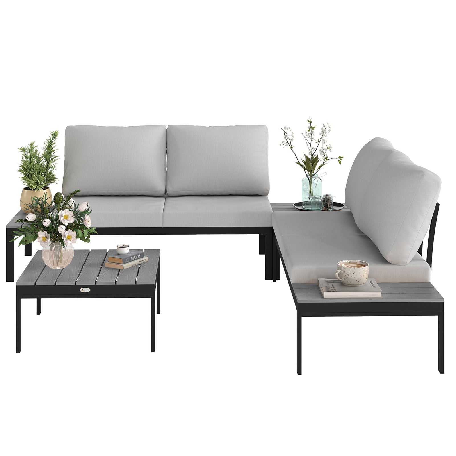 4 Seater Garden Corner Sofa Set W/ Removable Thick Cushions