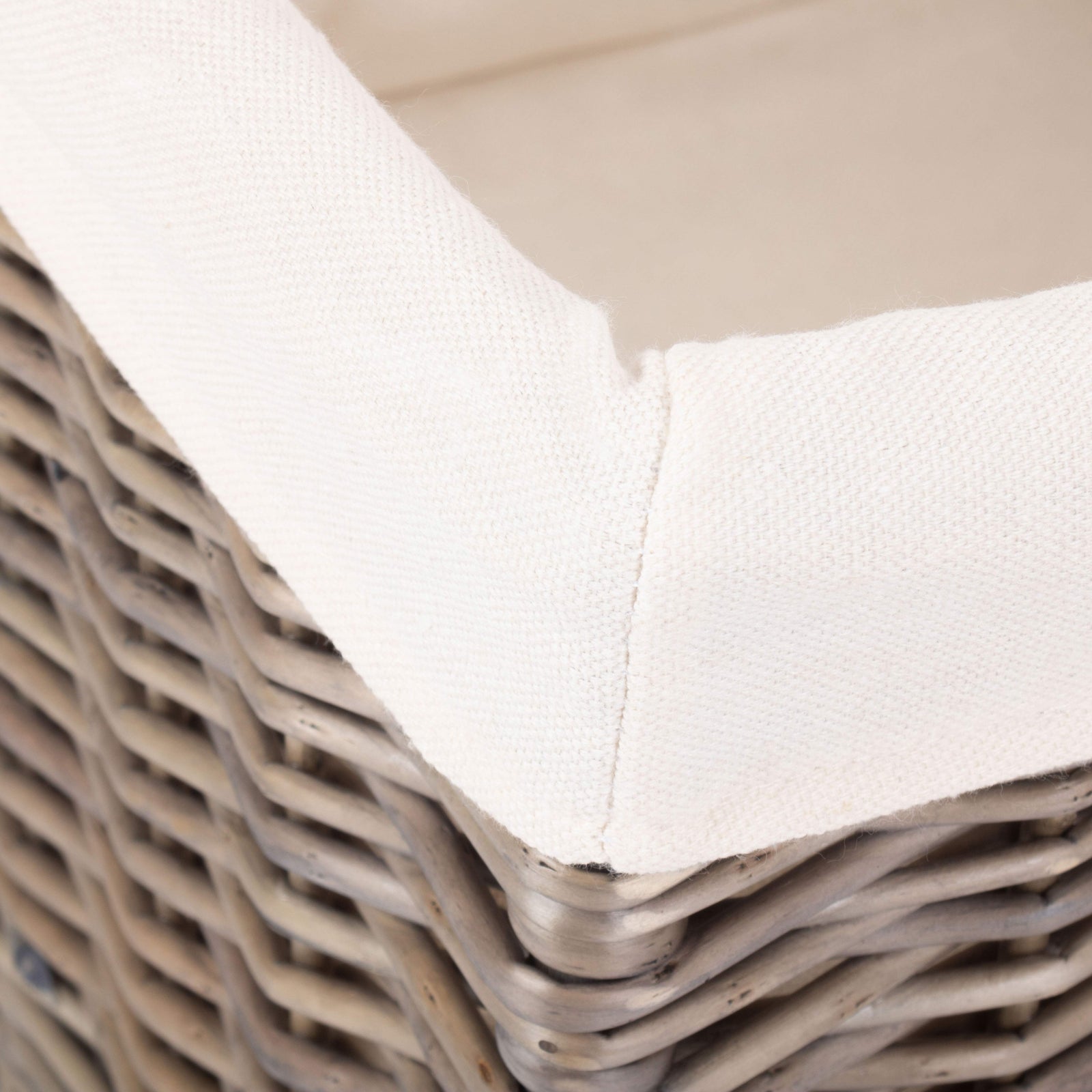 Wicker Square Antique Wash Lined Storage Basket | Large | White