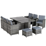 11 Pieces Rattan Dining Set Cushion Footrest Garden Wicker | Gray