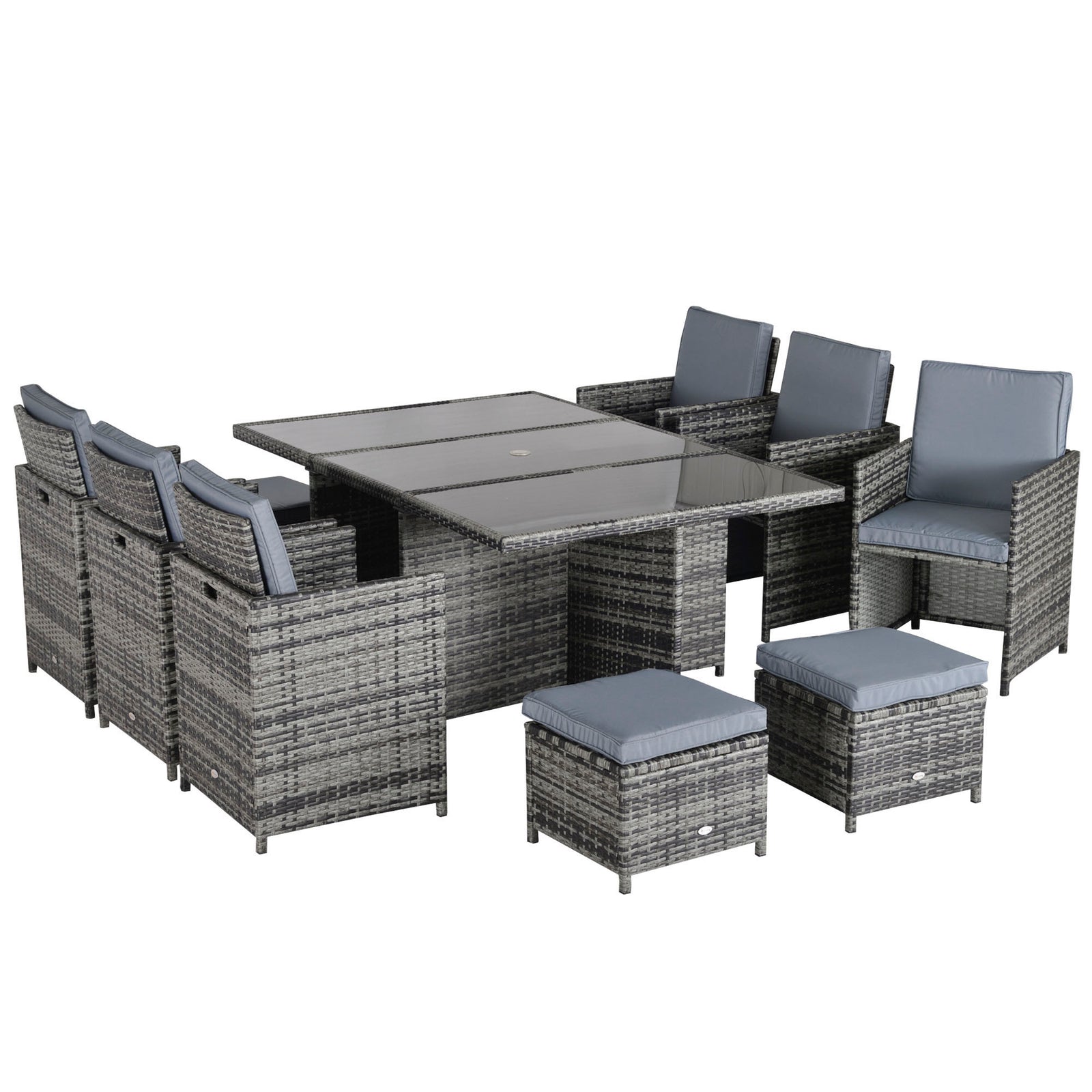 11 Pieces Rattan Dining Set Cushion Footrest Garden Wicker | Gray