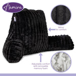 Deluxe Large Reading Pillow, Soft Ribbed Faux Fur, Shredded Memory Foam Cuddle Cuddle Cushion Backrest Arm Support | L | Black