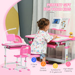 Kids Study Desk And Chair Set W/ Usb Lamp, Adjustable Height | Pink
