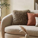 Faux Mongolian Fur Cushion, 40 X 40cm | 40cm x 40cm | Brown