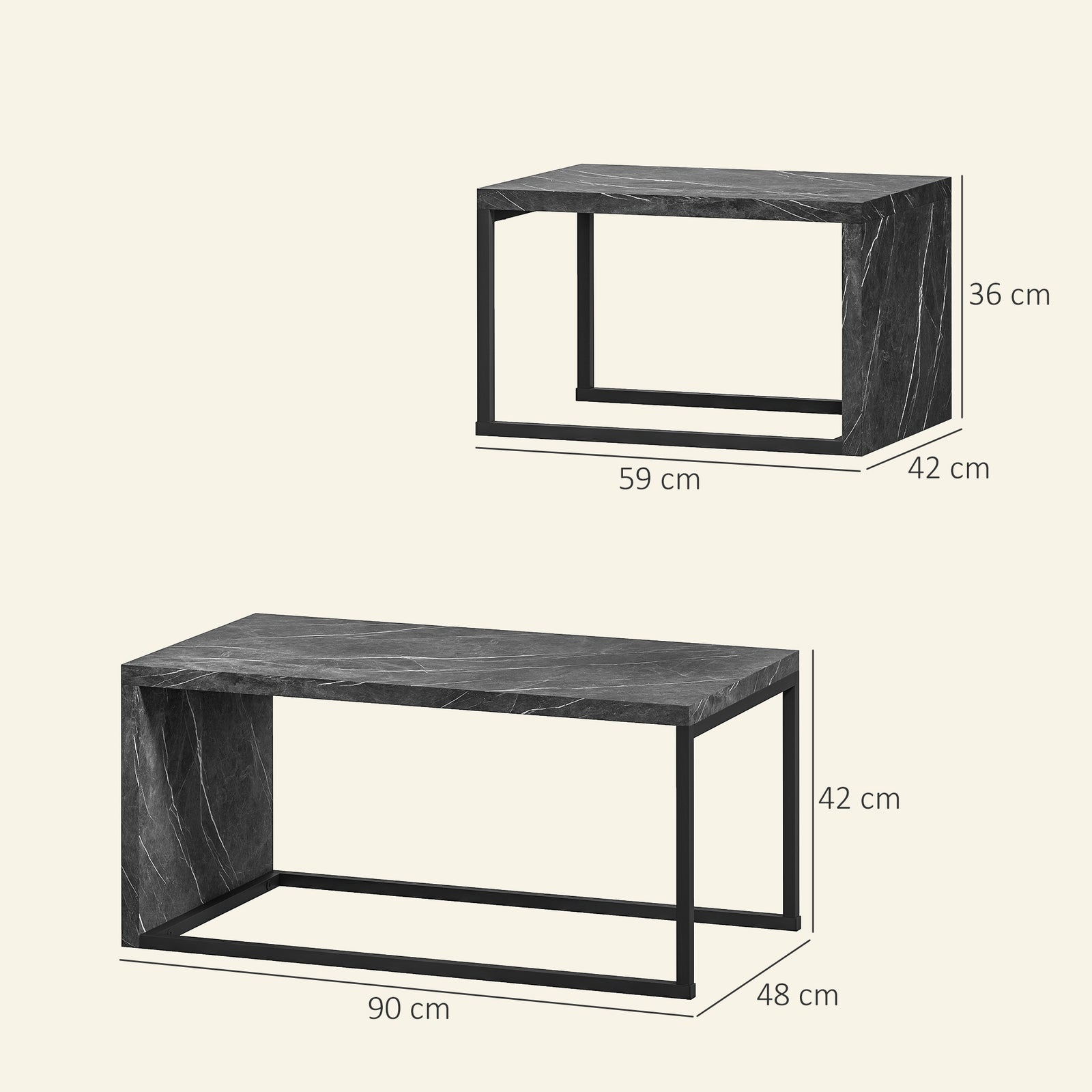 HOMCOM Coffee Tables Set Of 2, Nest Of Tables For Living Room, Dark Grey