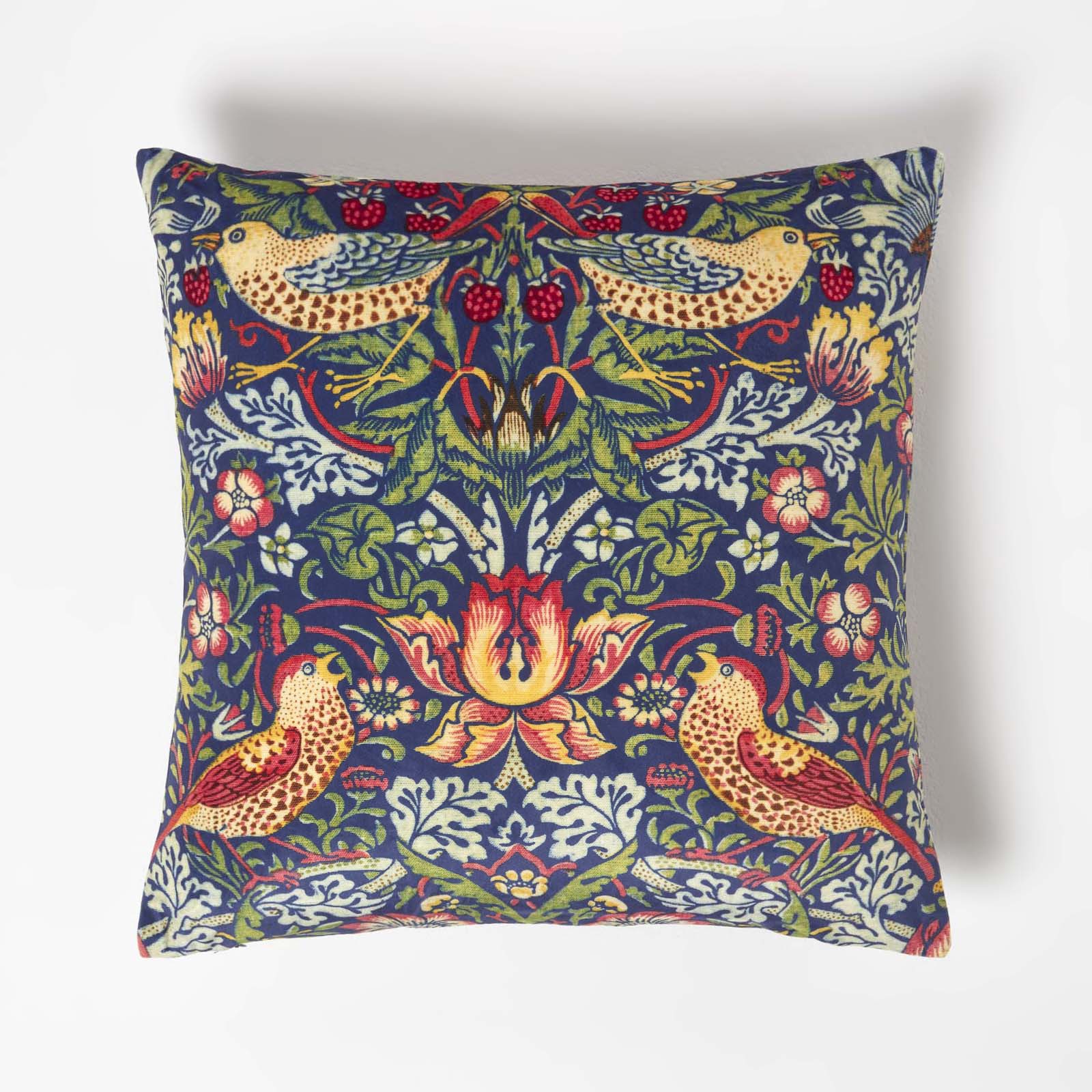 William Morris Strawberry Thief Velvet Cushion | 45cm x 45cm | Red
