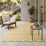 Luxury Outdoor Rug Waterproof Reversible For Garden Patio 100% Recycled, Yellow Anna Aztec | 150cm x 240cm | Yellow