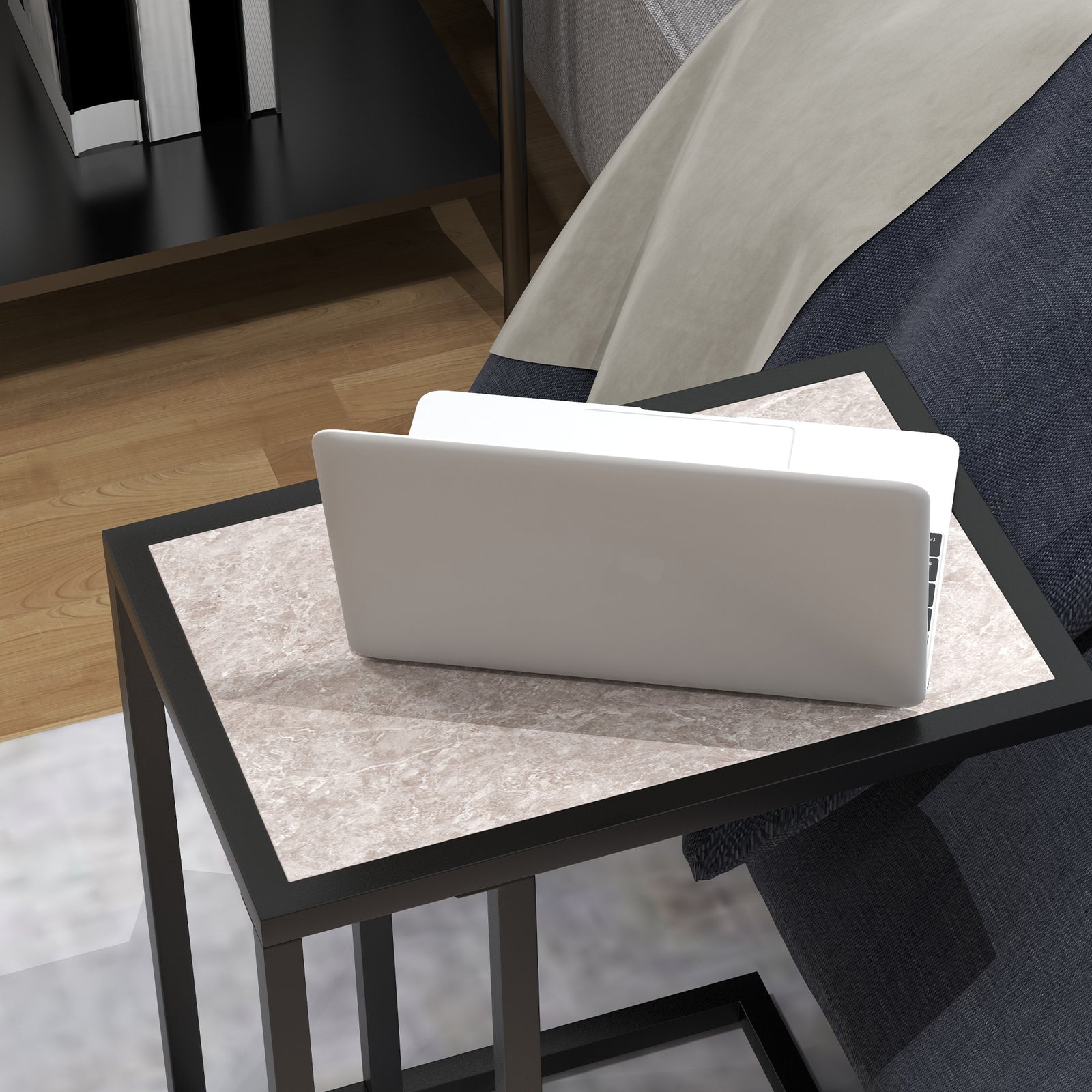 C Shape Side Table W/ Wood-effect Top | Gray