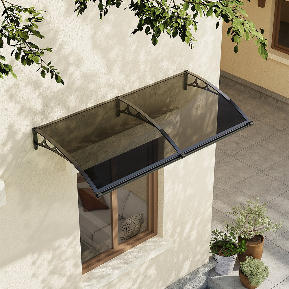 1-2m W x 1m D Curved Outdoor Door Window Awning Canopy | Large | Dark Grey