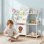 AIYAPLAY Kids Bookshelf And Toy Storage With 3-tier Sling Book Rack, White