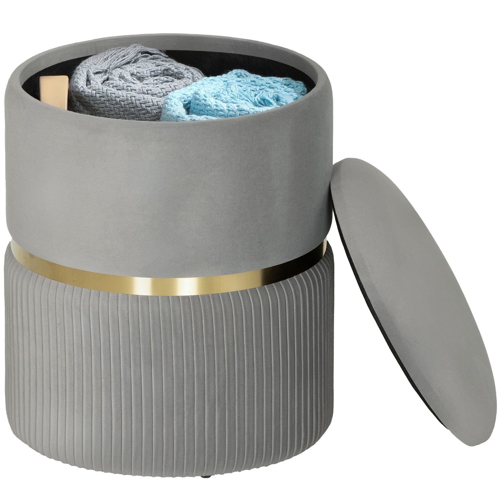 Round Pouffe Storage Footstool With Hidden Space | Light Grey