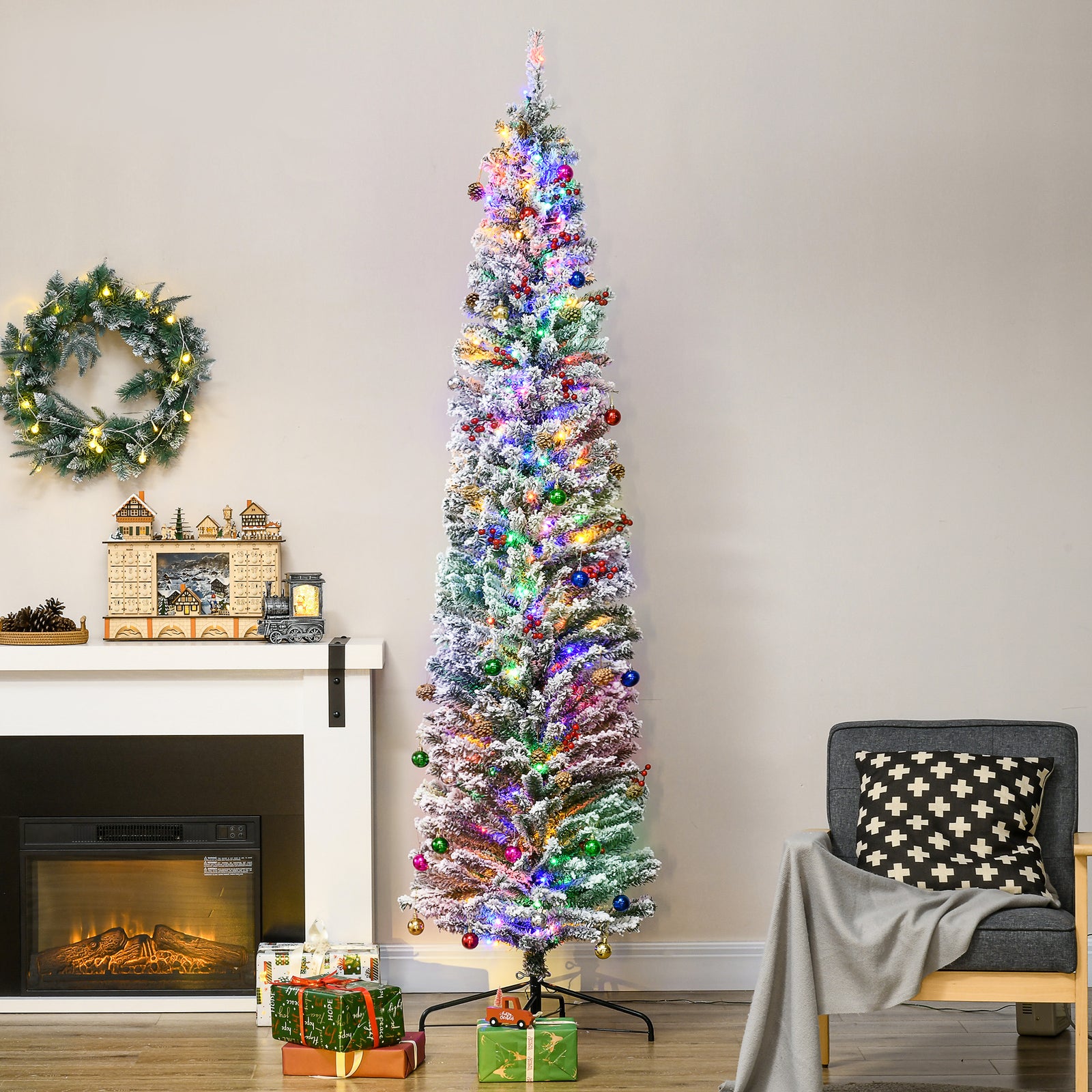 6/7/7.5ft Flocked Christmas Tree, Led Lights | 7.5ft | Green