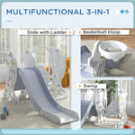 Space-themed Slide And Swing Set For Kids W/ Basketball Hoop | Grey