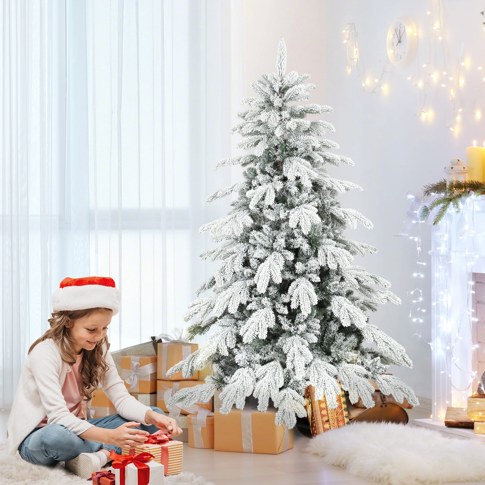 Christmas Tree With Flocked Realistic Tips, Hinged Xmas Tree | 5ft | Green