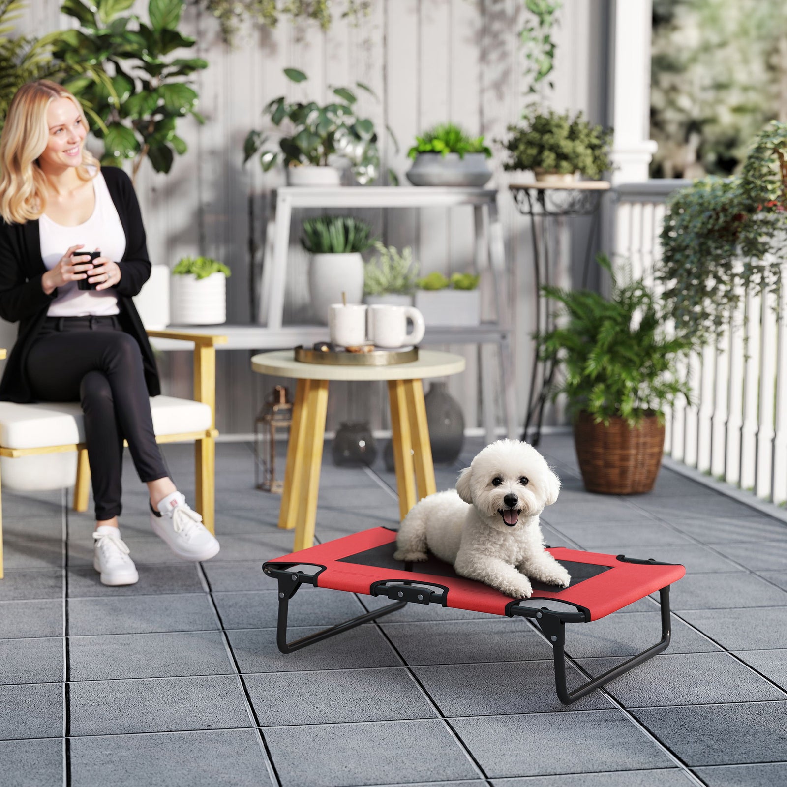 Raised Dog Bed With Breathable Mesh For S & M Dogs, Red | Red