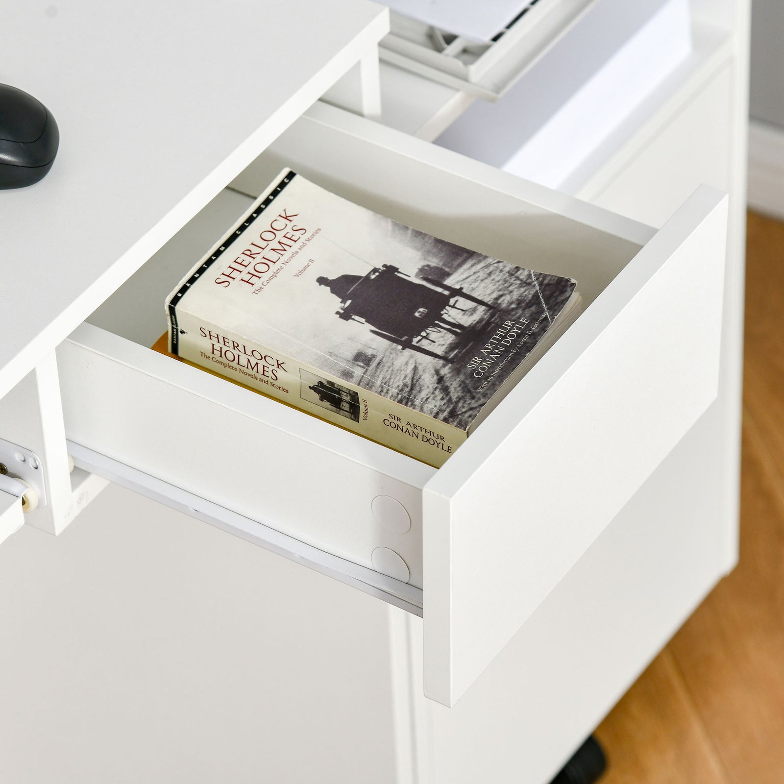 Compact Computer Table With Tray, Drawer | White