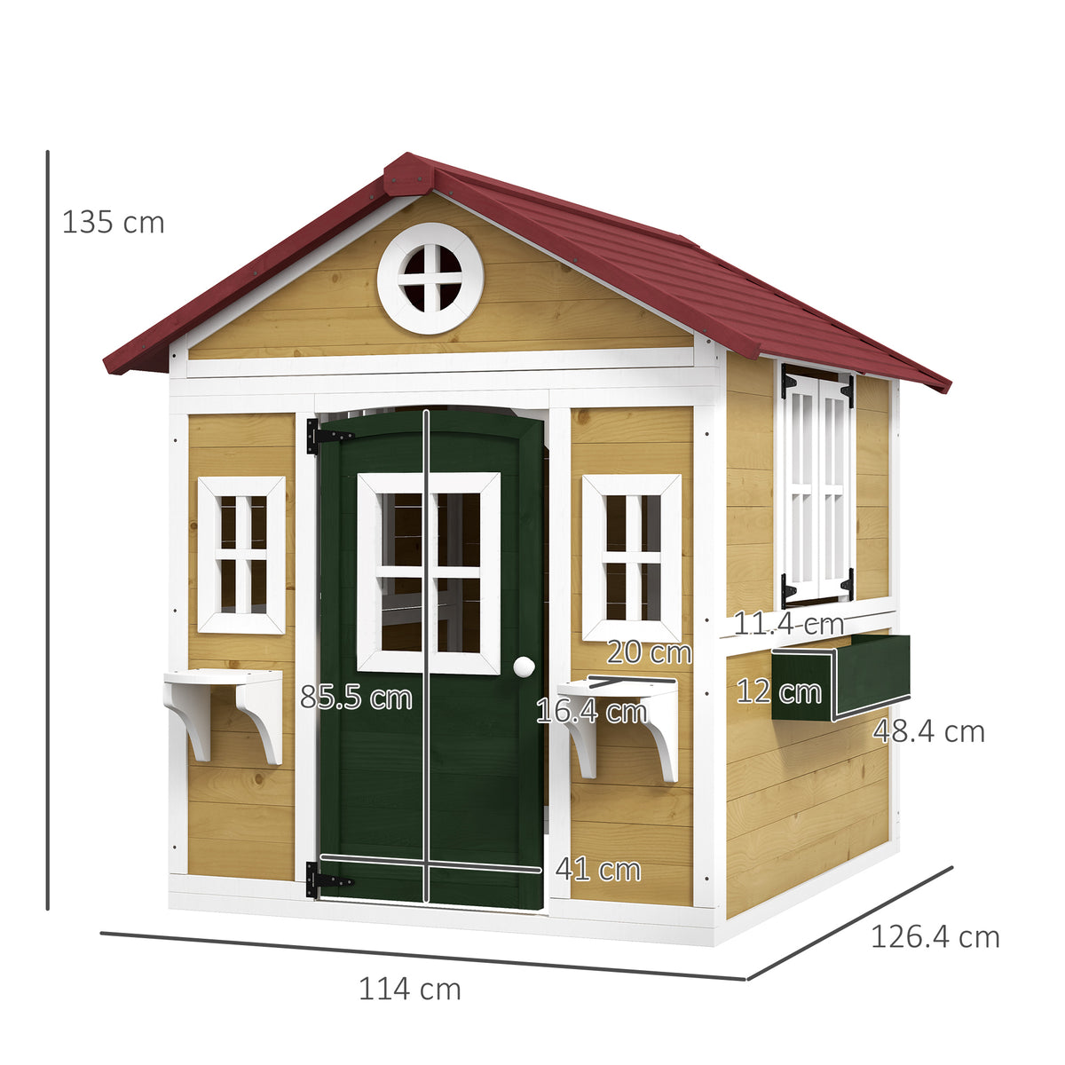 Wooden Playhouse With Doors, Windows, Plant Pots For Kids | Beige