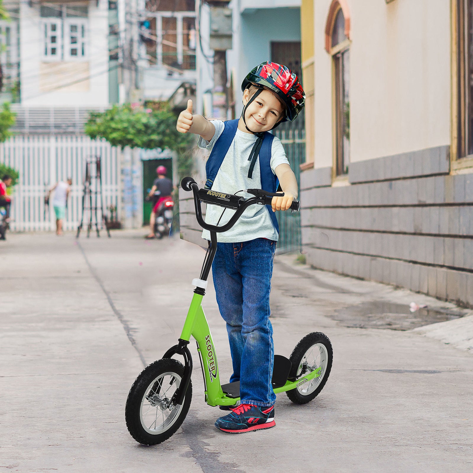 HOMCOM Kids Stunt Scooter With 12" Rubber Wheels, Adjustable Handlebar Green