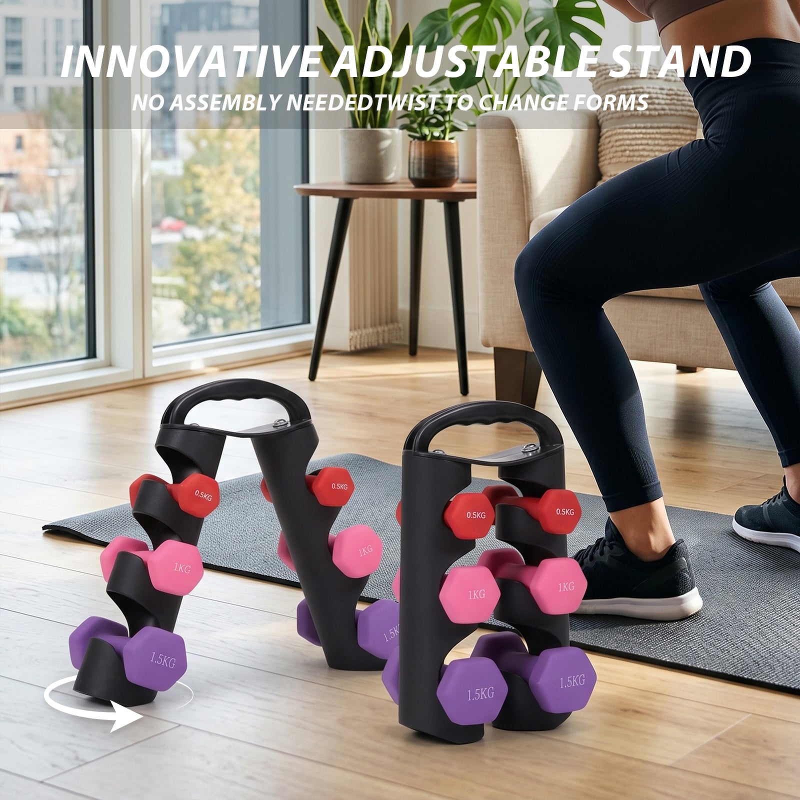 Breeins 0.5/1/1.5kg Fitness Dumbbells Home Hand Weights Set With Storage Stand
