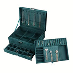 Dyzi Velvet 3-layer Lockable Jewellery Box Multi-functional Storage Case