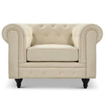 Chesterfield Scroll Arm Velvet Sofa 1 Seater | Beige