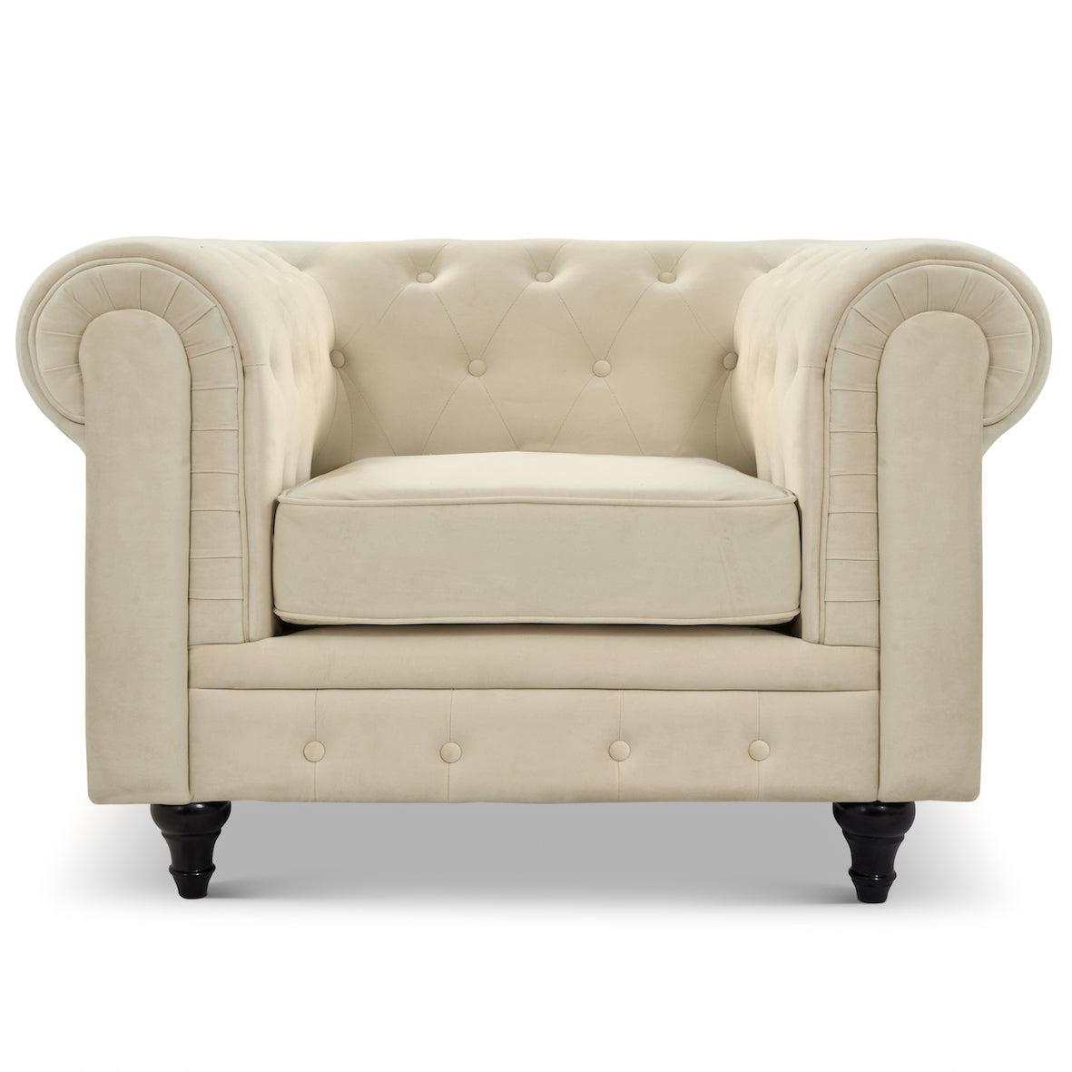 Chesterfield Scroll Arm Velvet Sofa 1 Seater | Beige