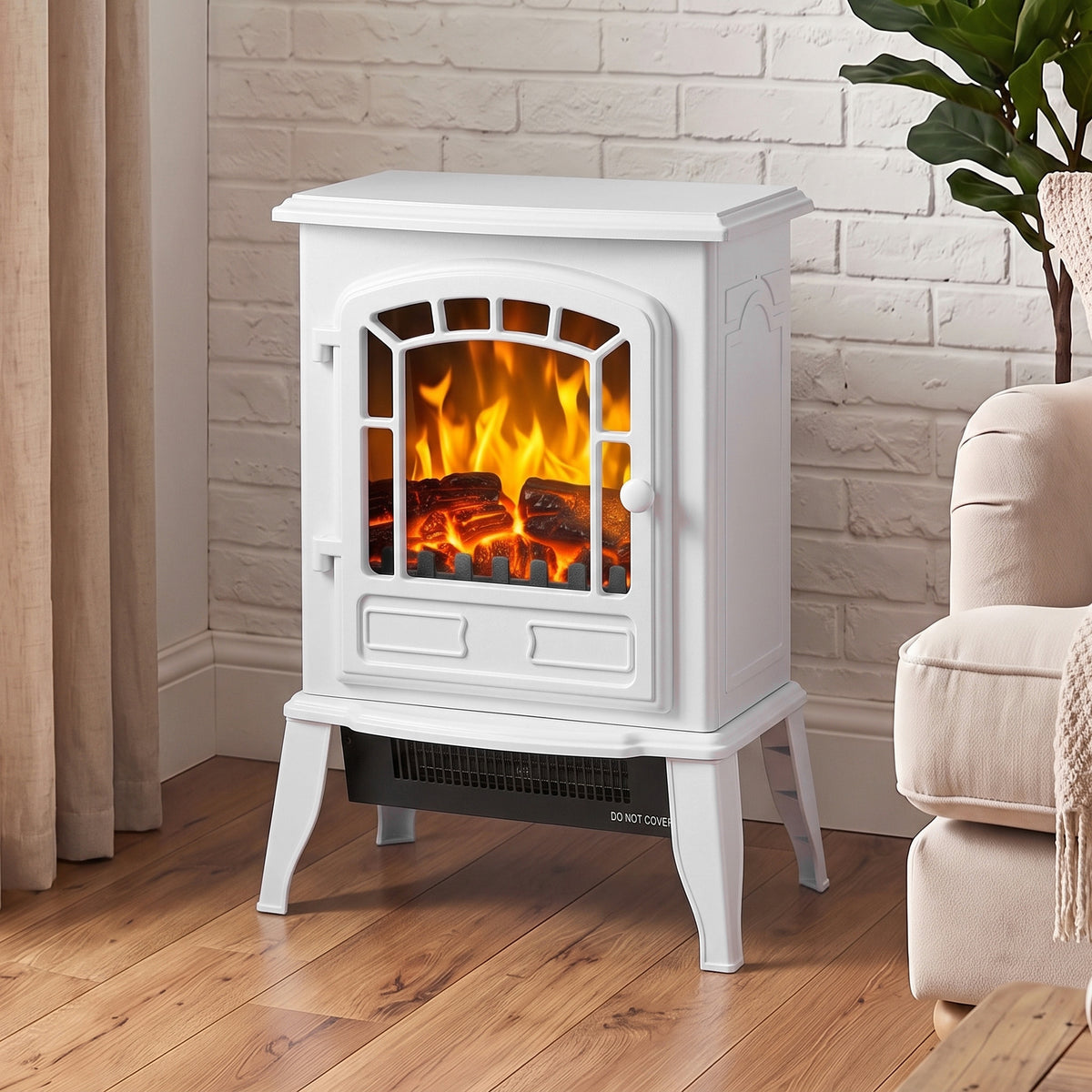 Freestanding Electric Fireplace Stove With Led Flame, 2000w | White