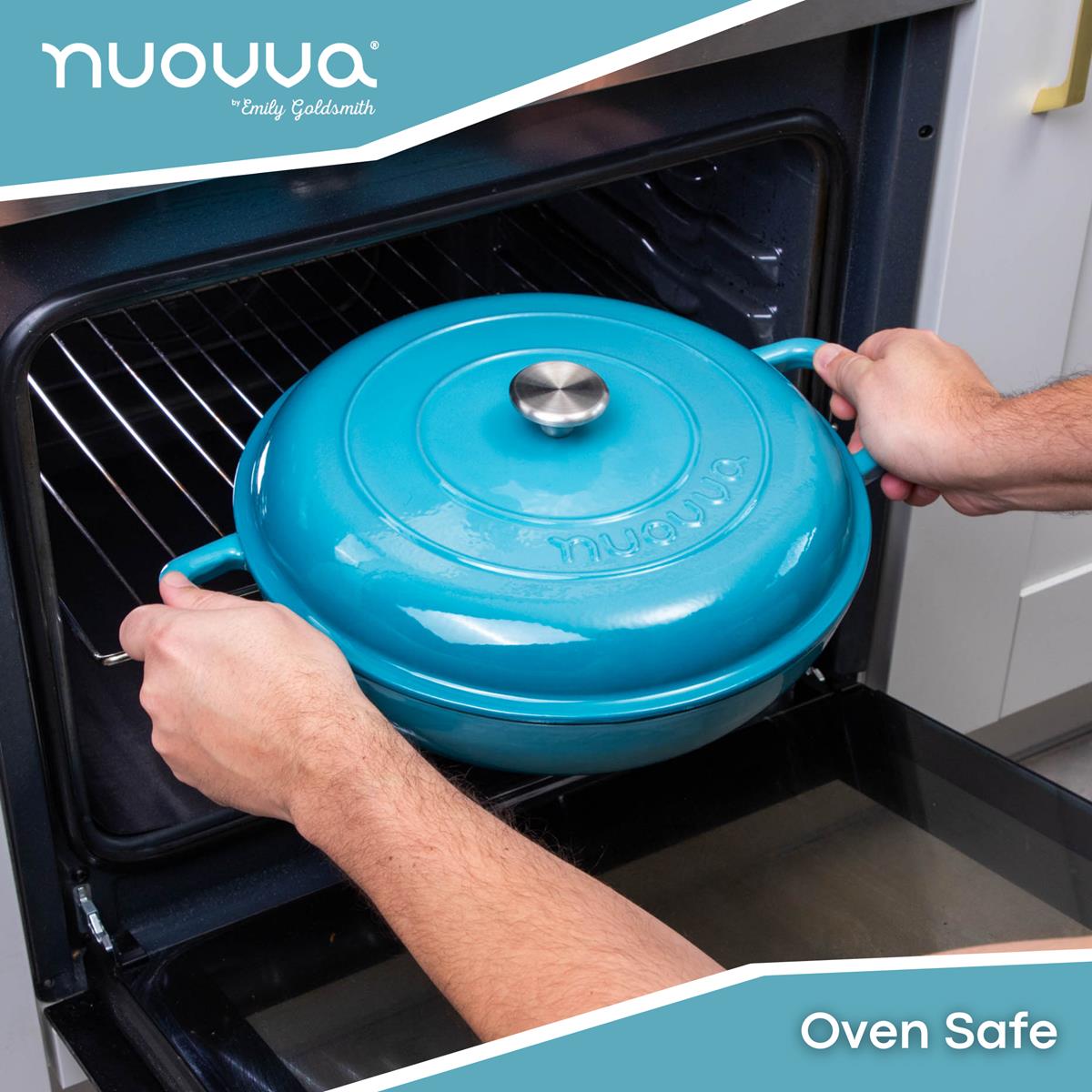Shallow Cast Iron Casserole Pot With Lid, 5-quart, (32 Cm) | Blue