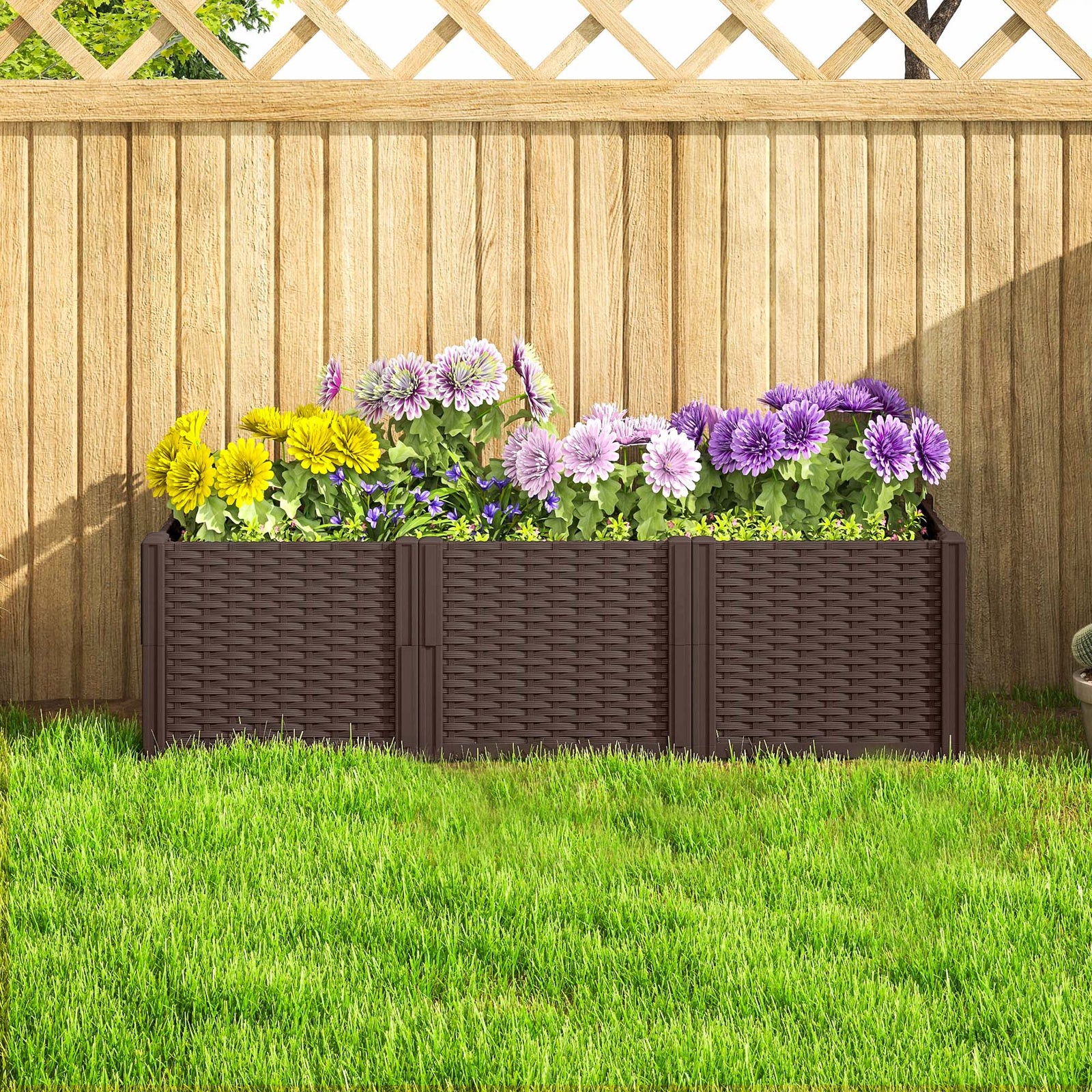 Plastic Raised Garden Bed, Modular Planter Box, Brown