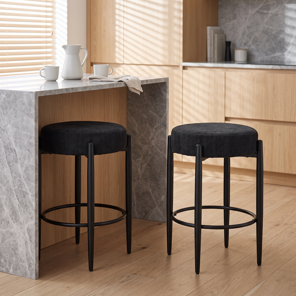 Breeins Set Of 2 Modern Chenille Bar Stool With Footrest