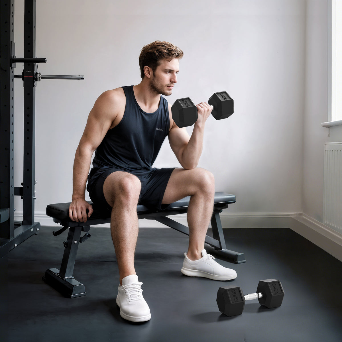 Rubber Hex Dumbbell Portable Hand Weights Home Gym | 40kg | Black