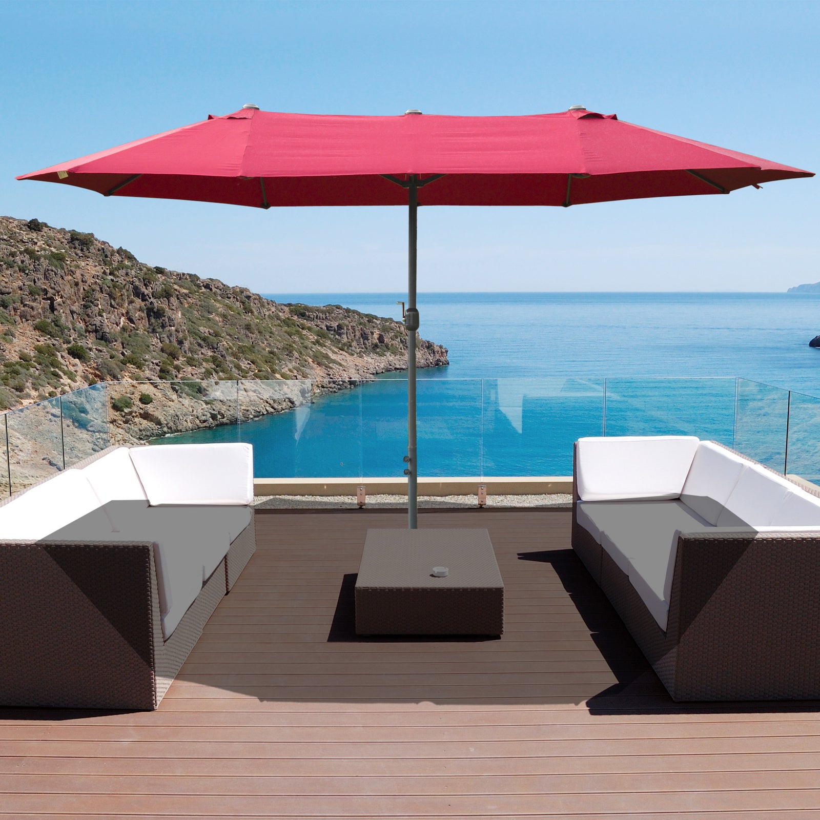 4.6m Double-sided Sun Umbrella W/ Base | Red