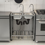 71cm W X 39cm D X 80cm H Two Compartment Stainless Steel Sink With Shelf